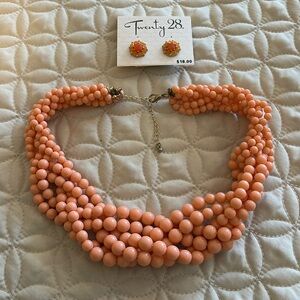 Beautiful Beaded Peach Choker and Complimentary Earrings Set